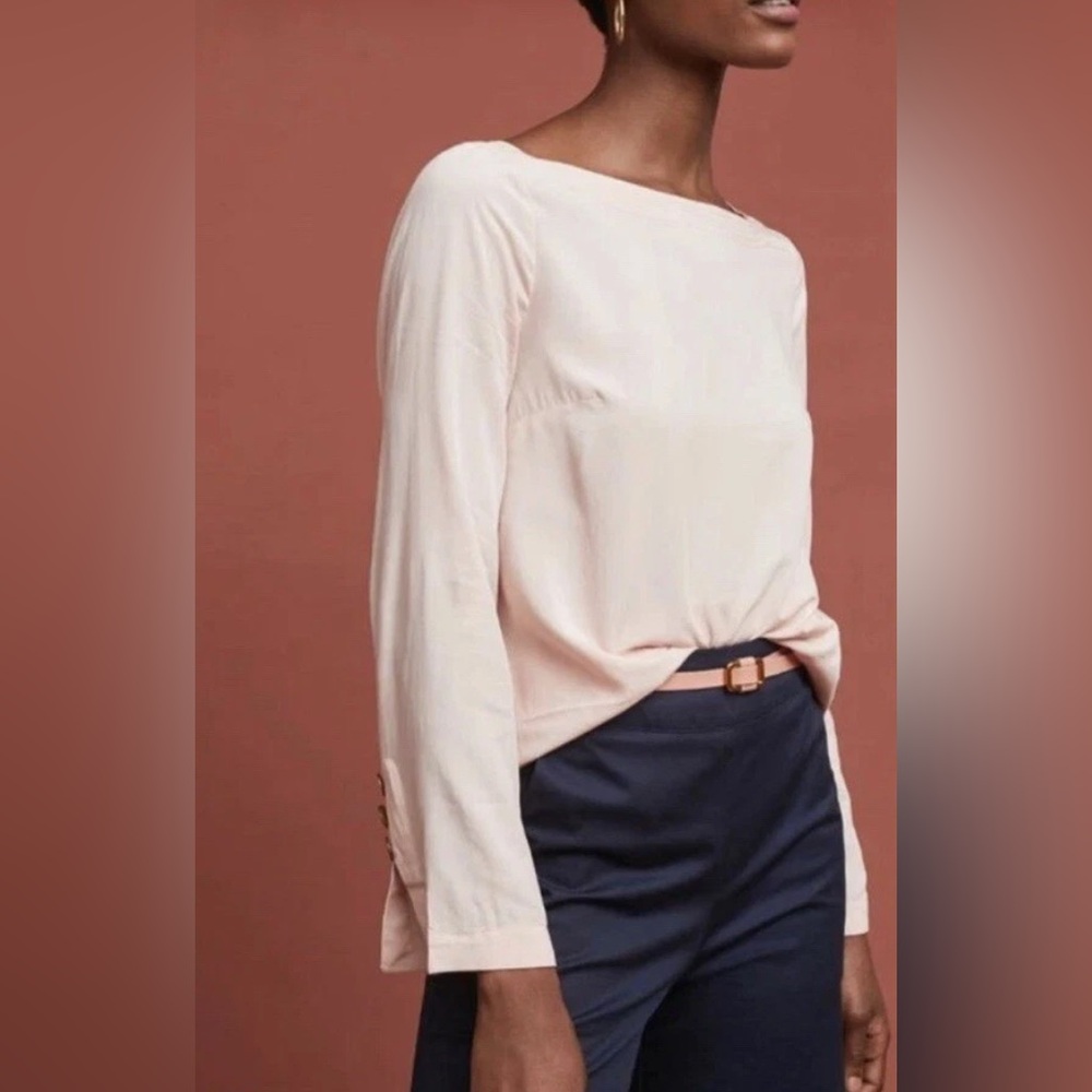 Anthropologie Maeve Light Pink Long Sleeve Plaza Top w/ button Details, szUS14